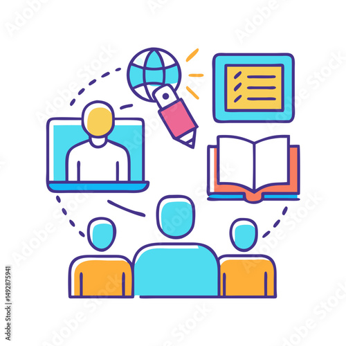 Online Education and Global Learning Illustration for Remote Collaboration