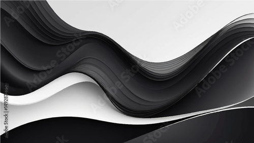 Abstract Black and white Wave Background with Flowing Lines and Modern Design