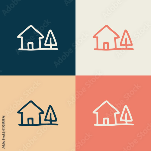icône de maison et arbre en contours