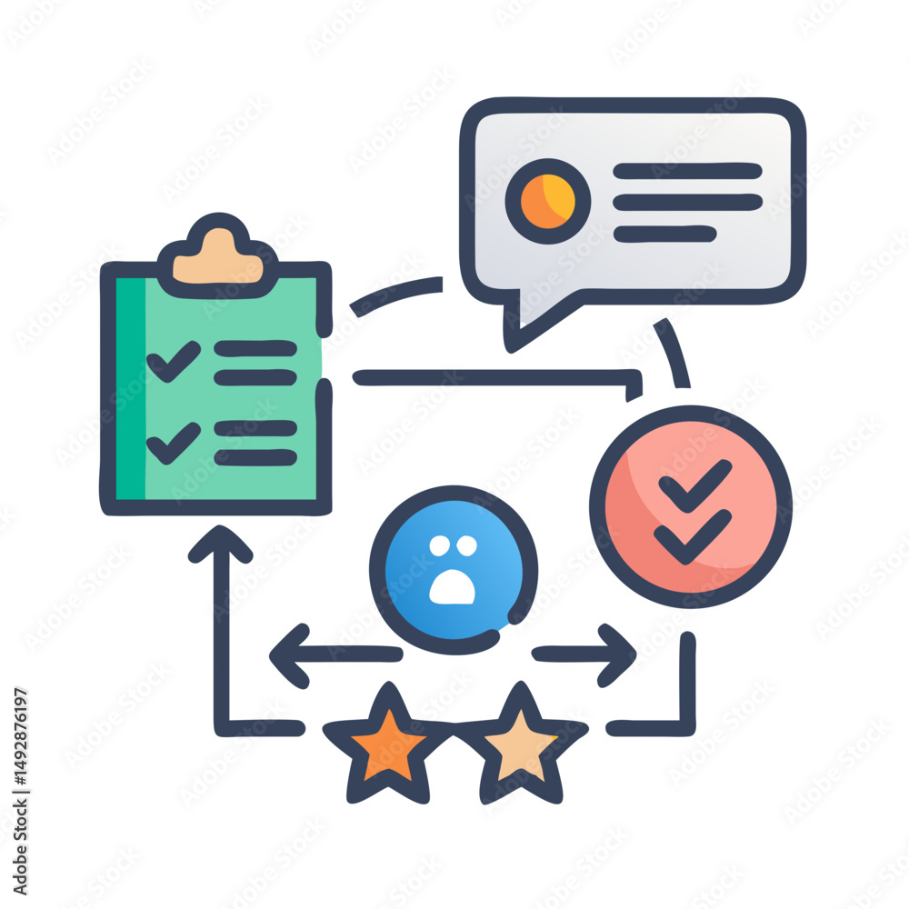 Fototapeta premium Icon illustration of feedback loop with rating and checklist