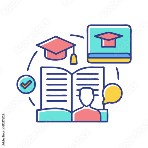 Colorful educational learning experience promoting graduation and online knowledge