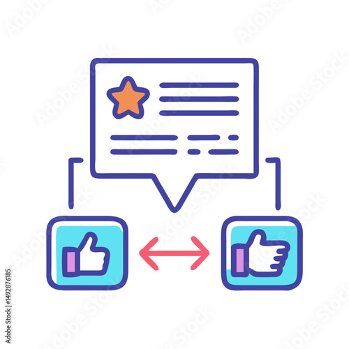 Star rating with thumbs up vector icon isolated illustration