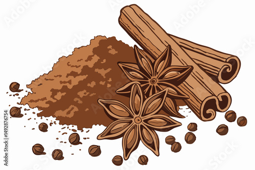 64 a pile of ground cinnamon powder, detailed, high resolution, macro shot, photorealistic