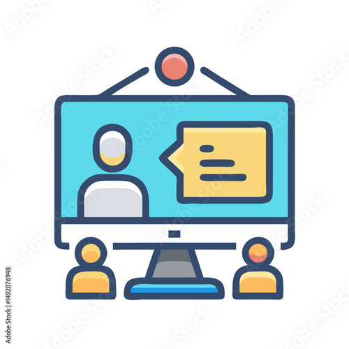 Flat style icon depicting online meeting and communication technology