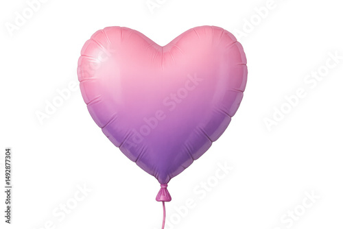 Heart-shaped balloon floating, with a gradient from pink to purple, isolated on a transparent background