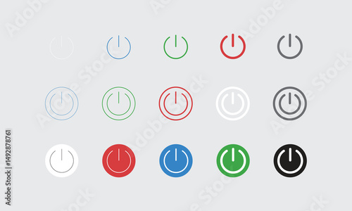 Power Button Icon in Different Colors and Styles. This collection features high-contrast and visually distinct designs to match any theme or layout, enhancing user interaction and clarity.