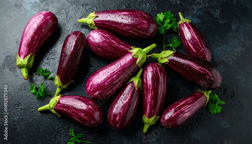 Isolated purple eggplant, a healthy vegetarian food, is a fresh organic vegetable on a white background