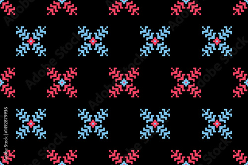 Cross stitch pattern concept showcasing traditional ethnic geometric pattern, Design for textile, background,carpet,wallpaper,clothing,wrapping,Batik,fabric,Vector illustration	
