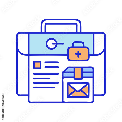 Business briefcase with medical kit flat design illustration