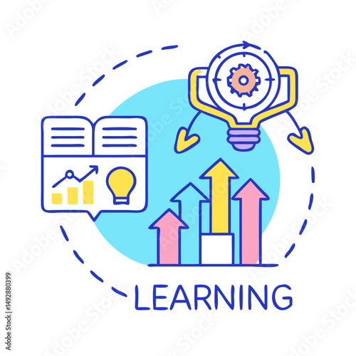 Bright conceptual learning illustration with arrows and icons