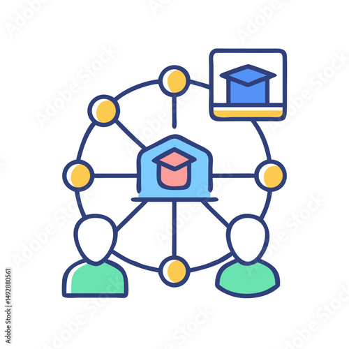 Connected educational network with students and learning resources visually