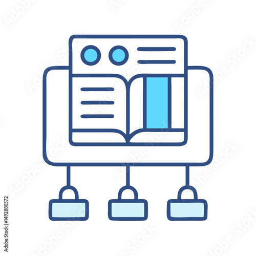 Flat Design Concept: Open Book Connected to Three Data Sources