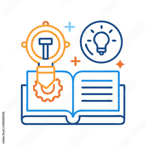 Open book displaying idea creation with gear and lightbulb