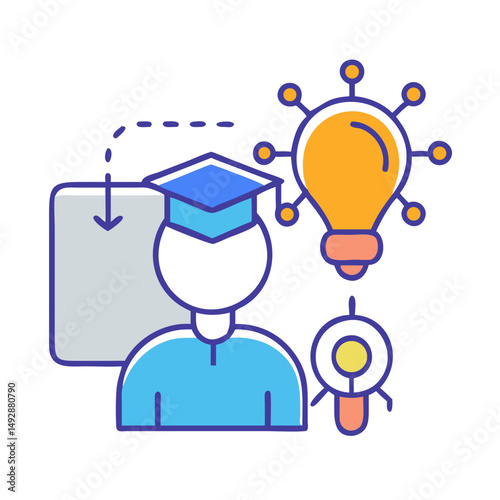 Education infographic showing knowledge transfer and idea generation process