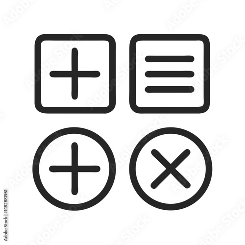 Clean icon set displaying add delete and list options