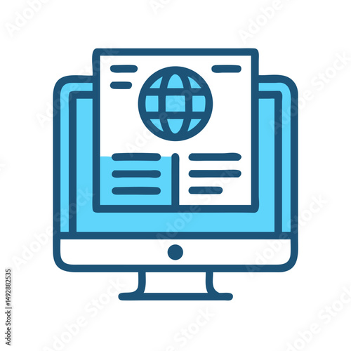 Computer monitor showing a world globe for online access