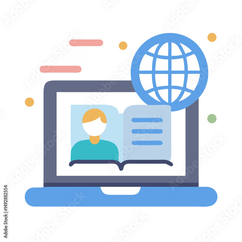 Digital Education Concept with Laptop, Book and Globe Illustration