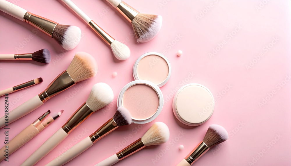 Obraz premium Beauty cosmetic brush with powder for a facial make up accessory