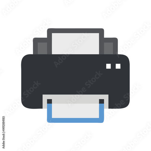 Simple black printer icon on White Background with paper