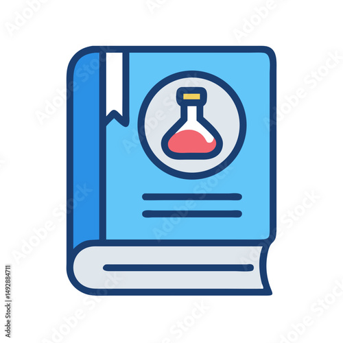 Science textbook with laboratory flask illustration on the cover