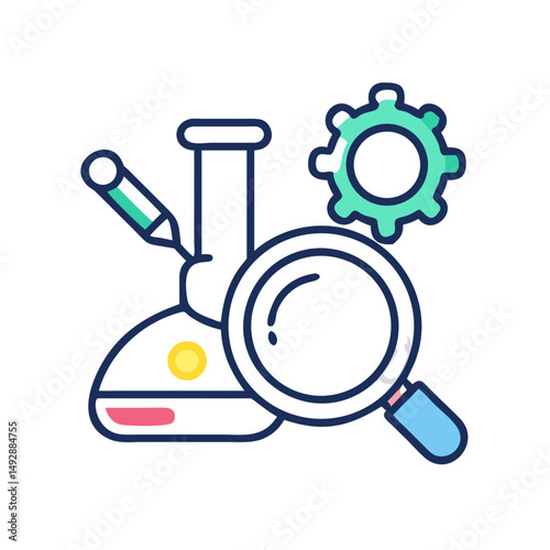 Illustration of science lab and development tools for research