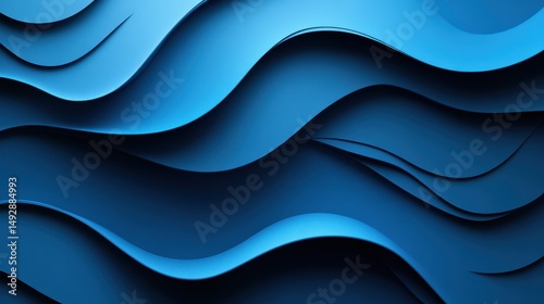 Wavy, layered blue paper creates a flowing, three-dimensional background. Ideal for technology, corporate designs, or artistic abstract presentations.