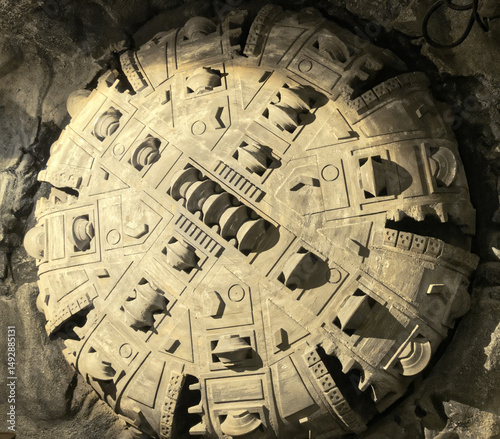 Tunnel boring machine head in action