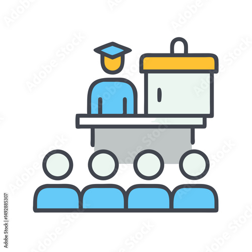 Graduation Ceremony Illustration, Speaker at Lectern, Attentive Audience