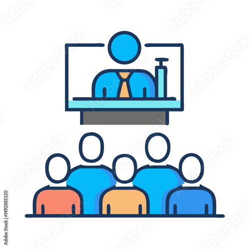 Abstract presenter with audience in simple graphic illustration style