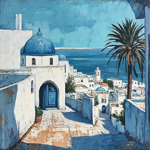  A view of blue rooftops and whitewashed buildings at Tunisia's coastal town, Sidi Bou Said - ar 169(2)