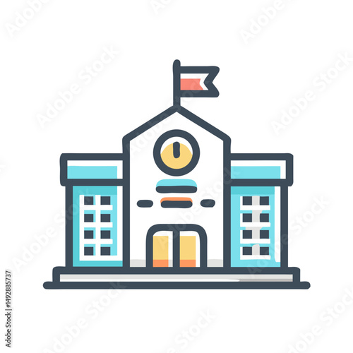 Flat icon of school or administrative building on White