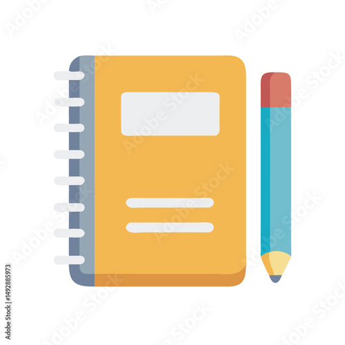 Notebook and pencil illustration on White Background, flat style