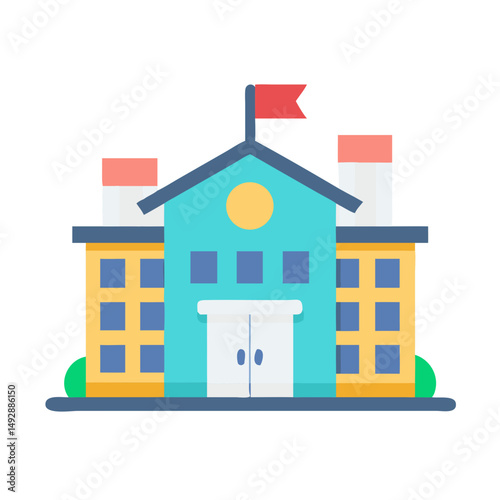 Flat illustration of a school building on White Background