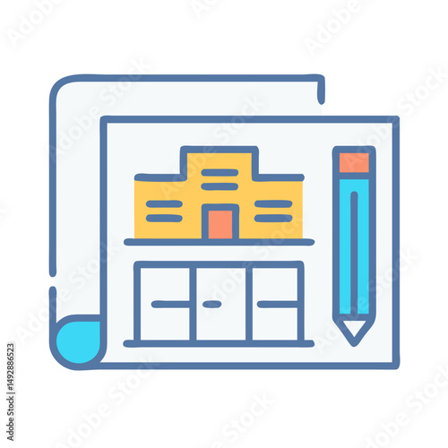 Architectural blueprint and pencil illustration design for construction industry