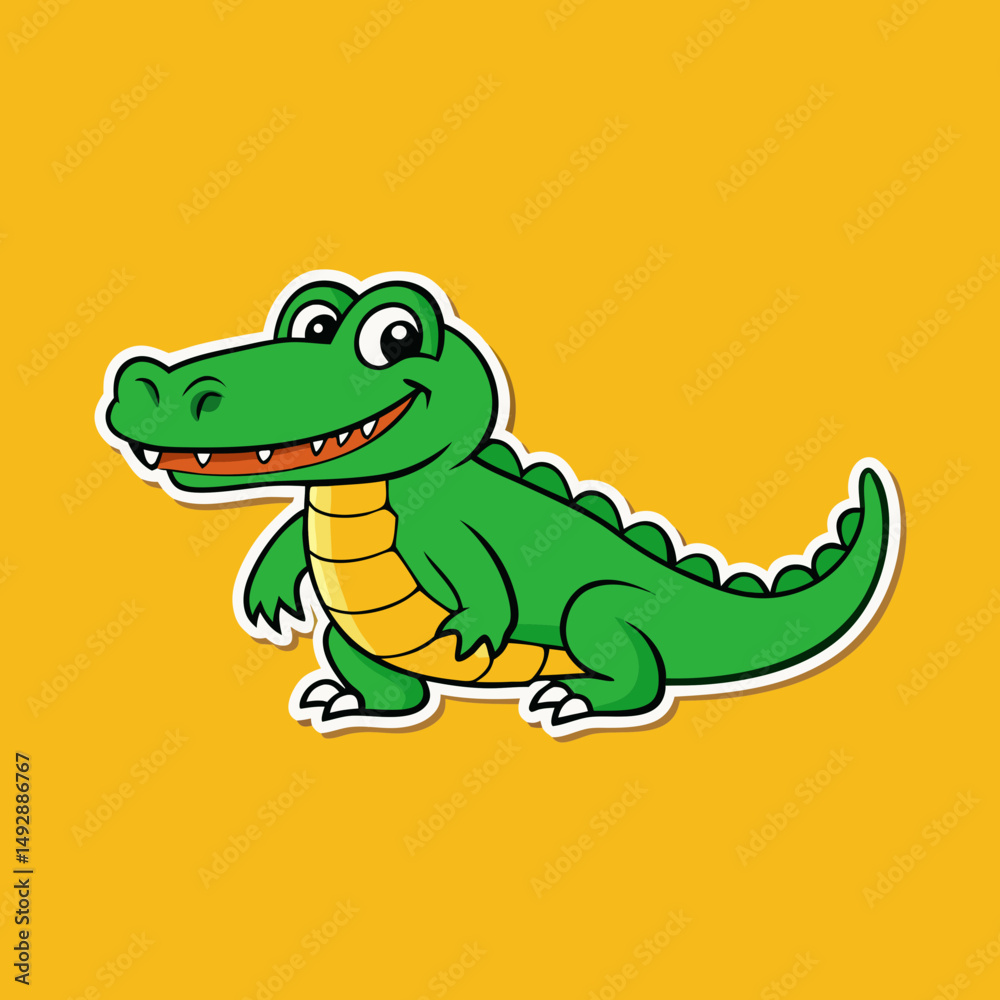 Naklejka premium cartoon, animal, vector, dinosaur, illustration, reptile, crocodile, dragon, lizard, green, fun, alligator, cute, frog, art, dino, nature, wildlife, character, baby, gecko, drawing, design, happy, fun