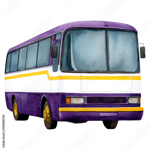 Vintage Purple Coach with Yellow Stripes for Travel and Adventure Scenes, isolated on transparent background.