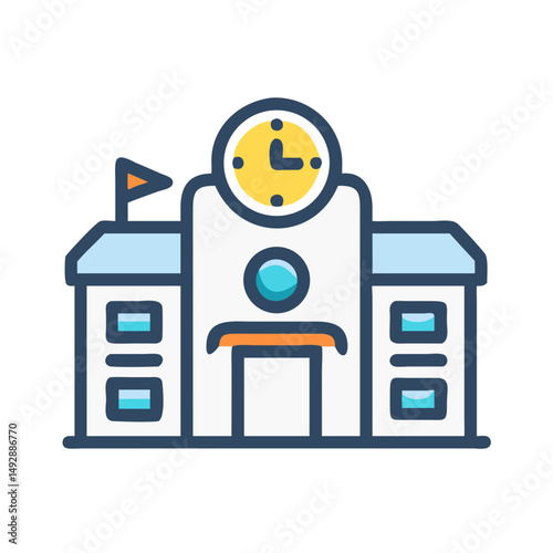 Colorful Flat Design Icon Depicting a School Building Facade