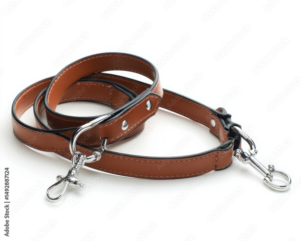 Obraz premium Light brown leather strap with silver clasps. Perfect accessory for bags or purses.