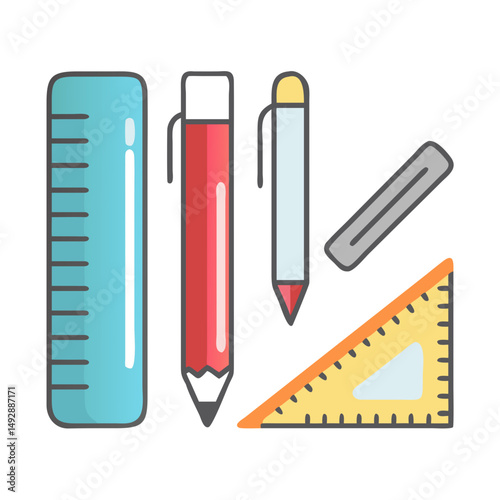 Flat design study tools set for school and engineering