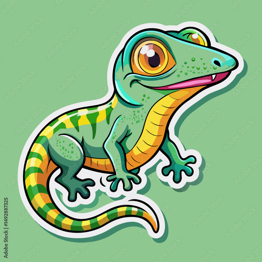 Fototapeta premium green chameleon cartoon