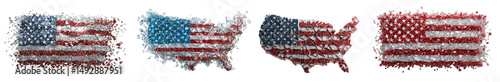 American flag made of broken glass, transparent background