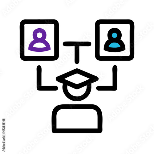 Minimalist representation of mentorship with larger purple and smaller blue