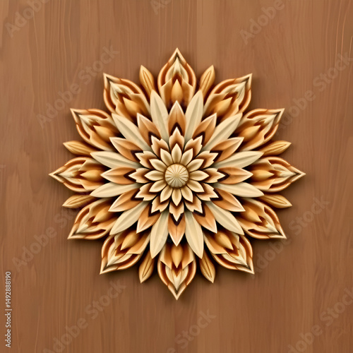 Detailed mandala flower carving woodcraft design high resolution picture