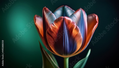 night blooming tulip a close up macro revealing vibrant details against a dark green backdrop