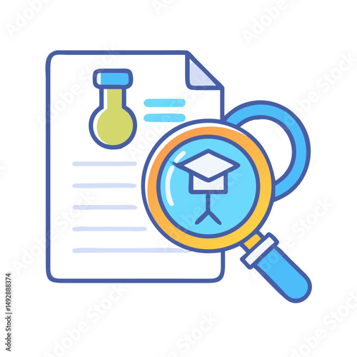 Job search education analysis with magnifying glass vector graphic