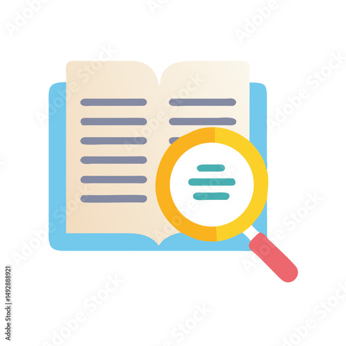 Book and magnifying glass illustration for educational resources online