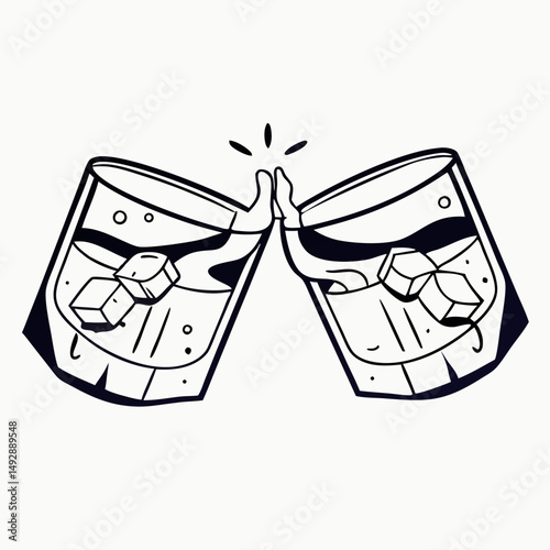 Cheers! Two Glasses of Whiskey Toasting Clipart