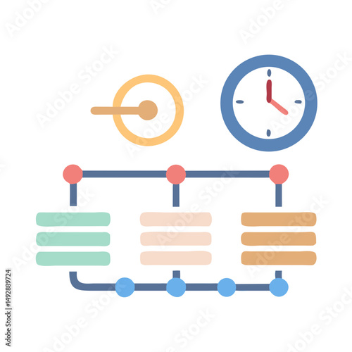 Process timeline illustration depicting stages time and gauge monitoring
