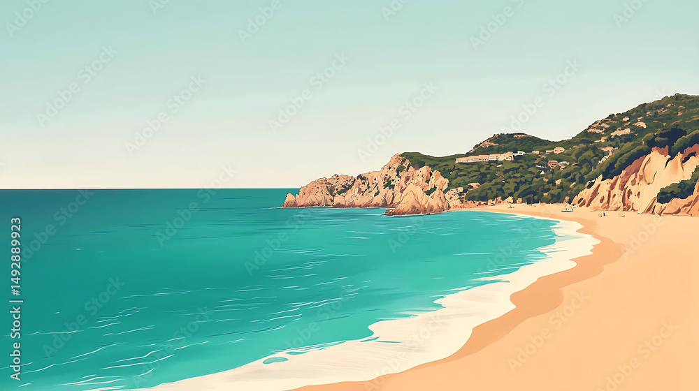 Fototapeta premium The calm turquoise waters of the Spanish Costa Brava on a sunny day 
