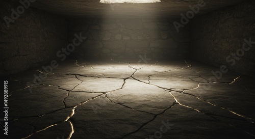 Cracked Stone Floor with Light Beam